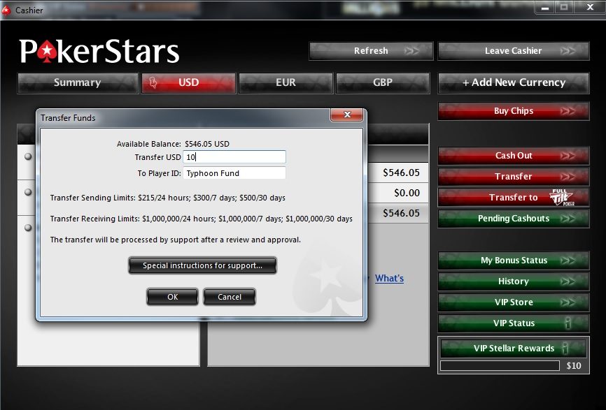 Transferência PokerStars