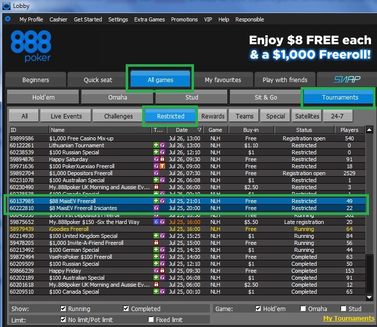 888poker freeroll sexta