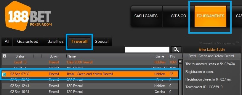 188Bet Freeroll Brazil