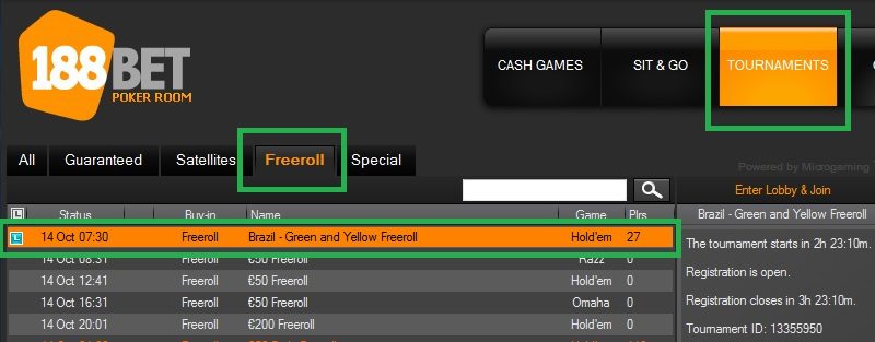 Freeroll 188BET 13 out