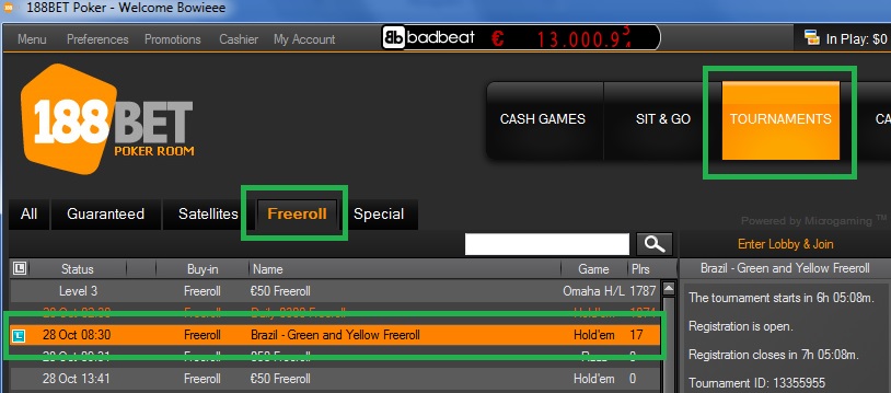 freeroll 188bet 27 out