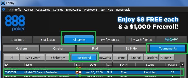Freeroll 888poker 3 de nov