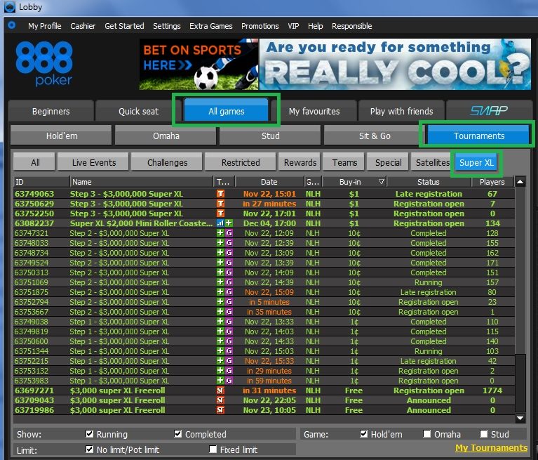 XL Series Lobby 888poker