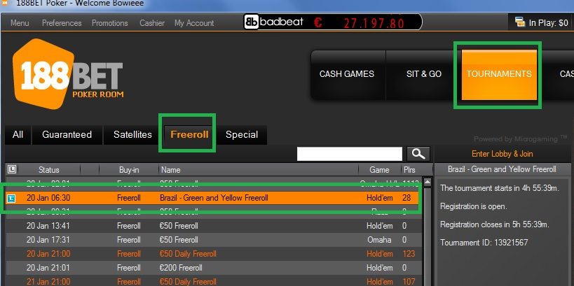 Freeroll 188BET 19 jan