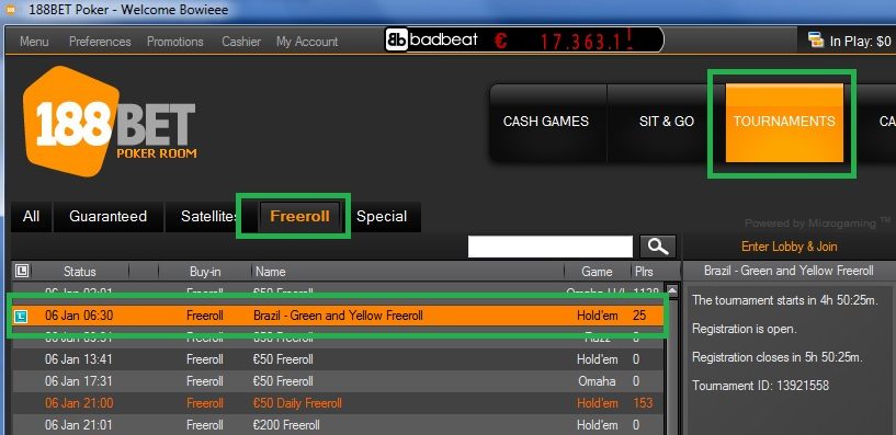 Freeroll 188BET 5 janeiro