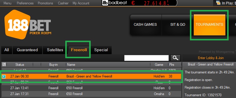 Freeroll 188bet 26 jan