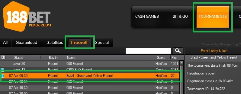 188bet freeroll 6 de abril