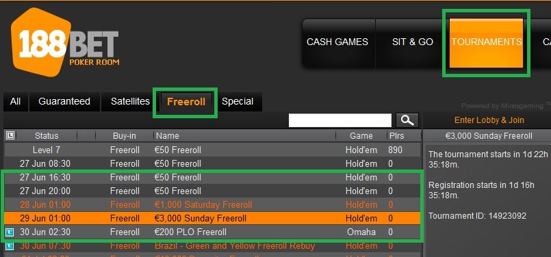 findi freerolls 188bet