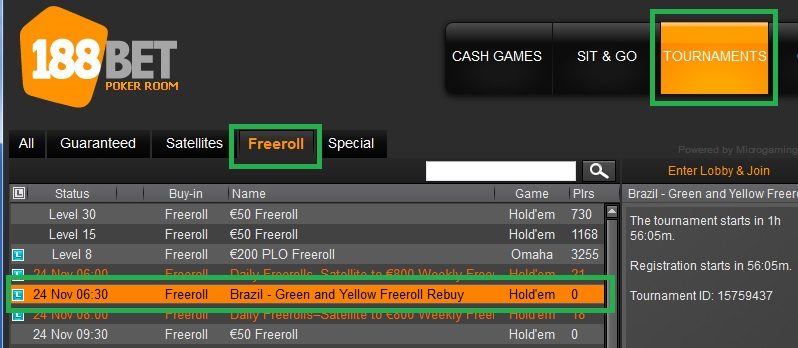 freeroll 188bet 23nov