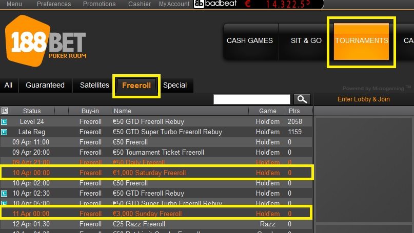 freerolls 188bet