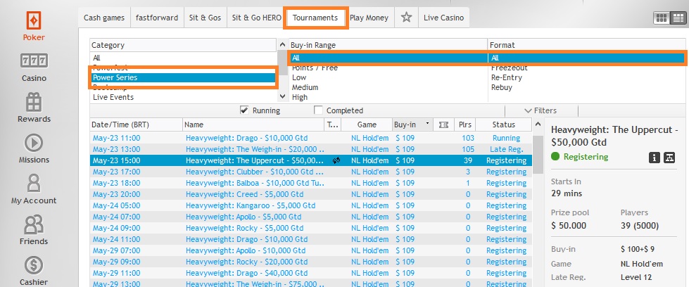 powerseries partypoker lobby