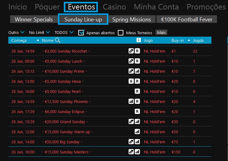 lobby sunday line up winner poker