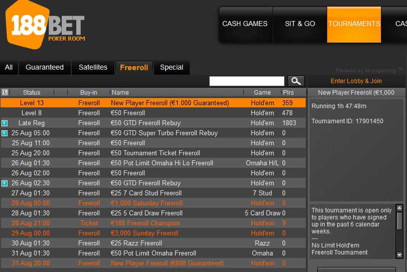 188BET LOBBY FREEROLL