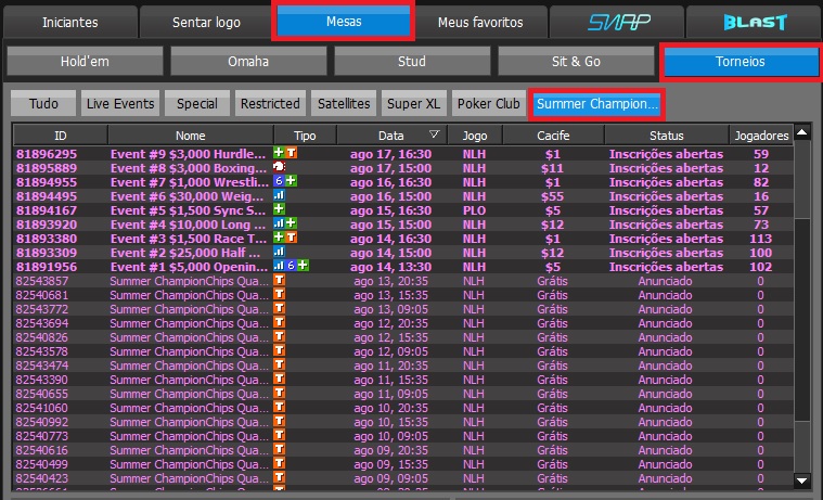 CAMPEONATOS DE VERÃO 888POKER LOBBY