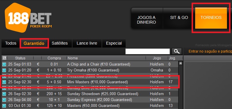 mini masters 188bet lobby