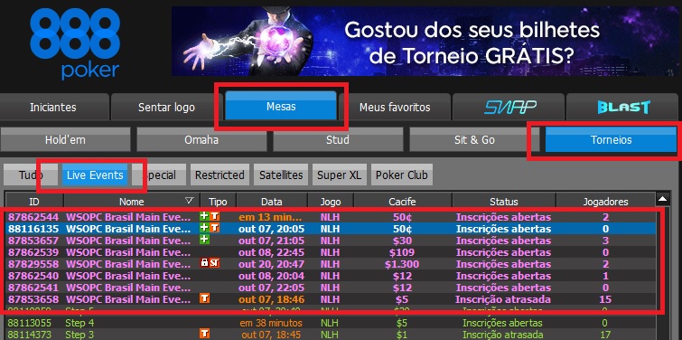 lobby satelite 888poker wsop brasil