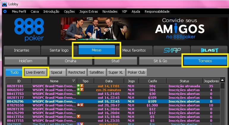 satelite wsop brasil 888poker lobby