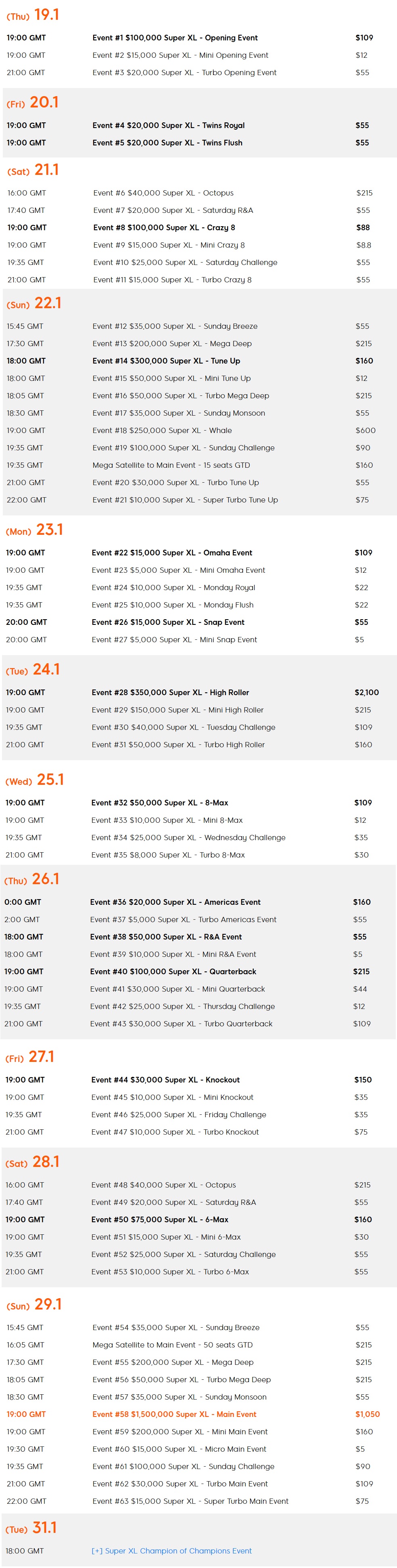 eventos super xl series