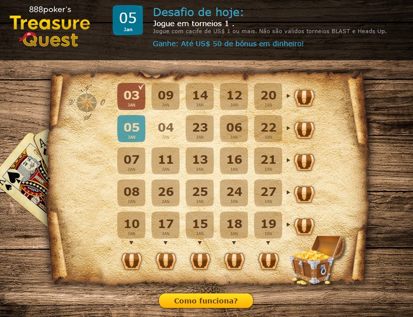 calendario caça ao tesouro 888poker