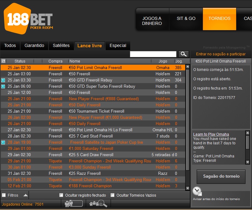 lobby 188bet freerolls