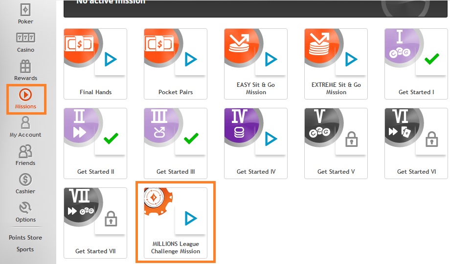 missões liga partypoker