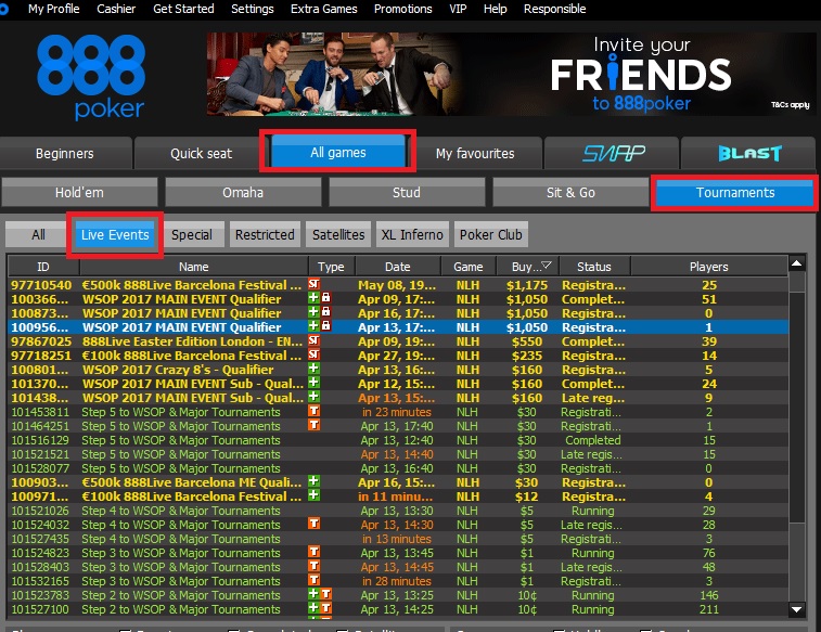 lobby 888poker wsop satelites