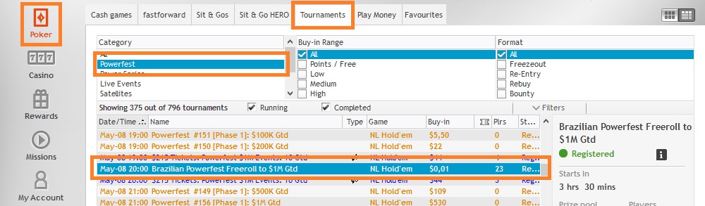 brazilian powerfest freeroll