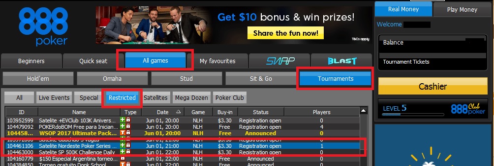 lobby 888poker satelite nordeste poker series