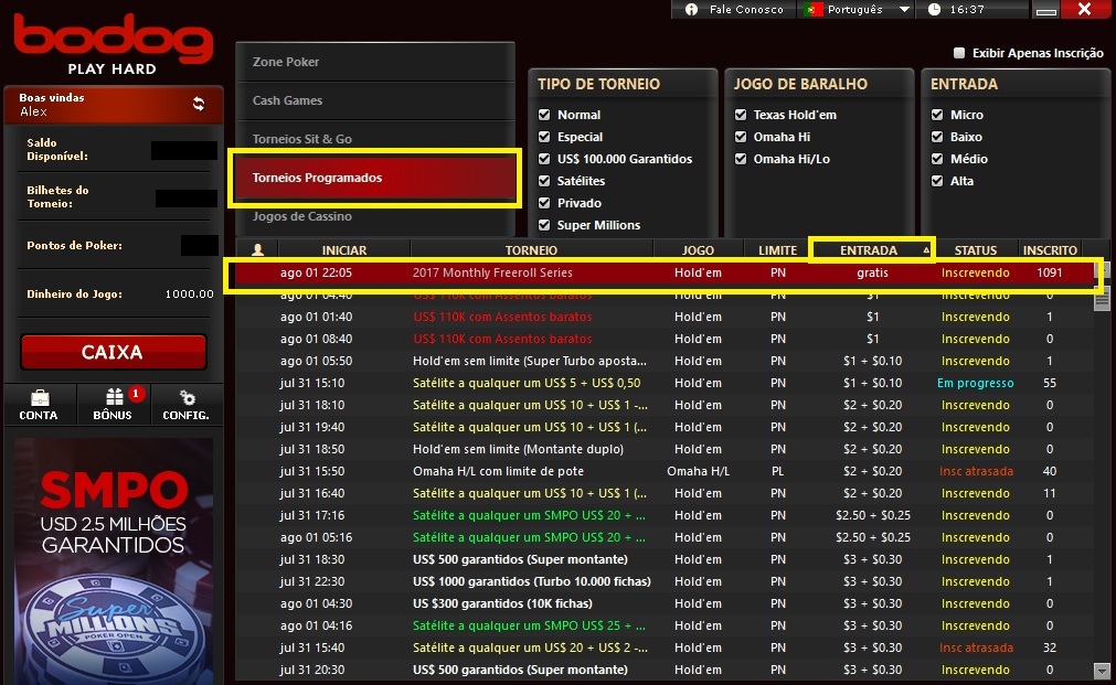 freeroll bodog lobby