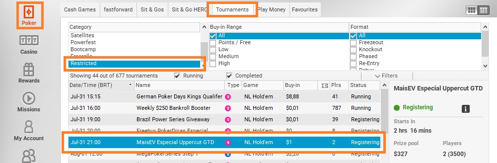 lobby partypoker 31 jul