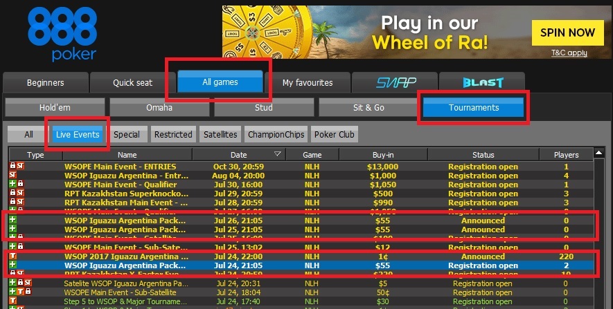 lobby satélites 888poker wsop argentina