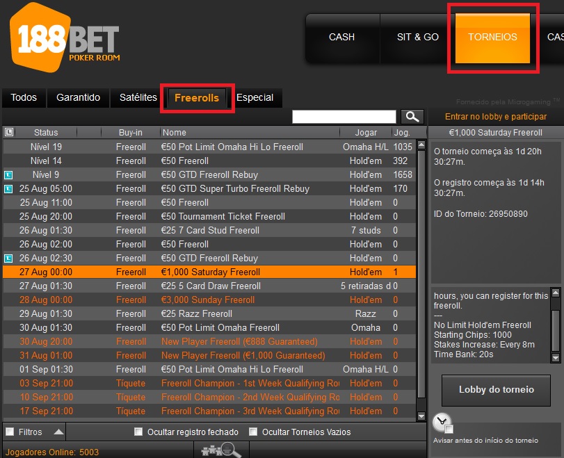 188BET LOBBY FREEROLLS