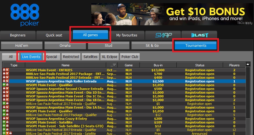 lobby 888poker wsop argentina bônus