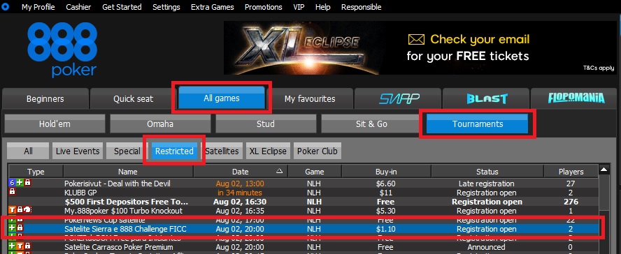 lobby satélite sierra 888poker challenge