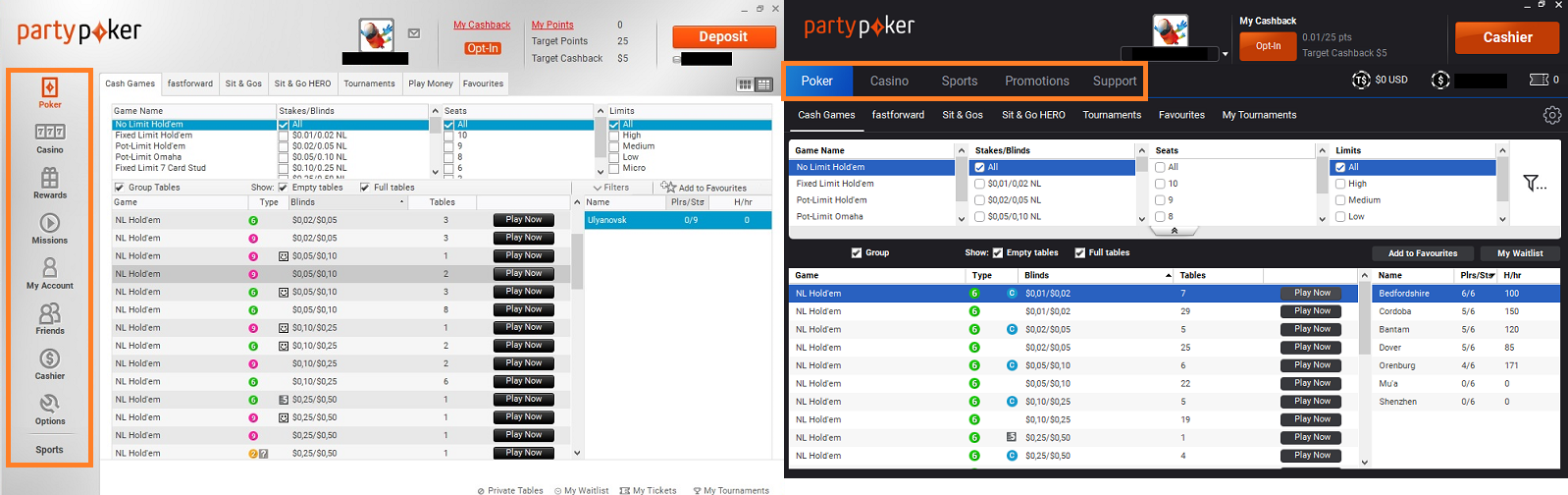 novo software partypoker comparativo lobby