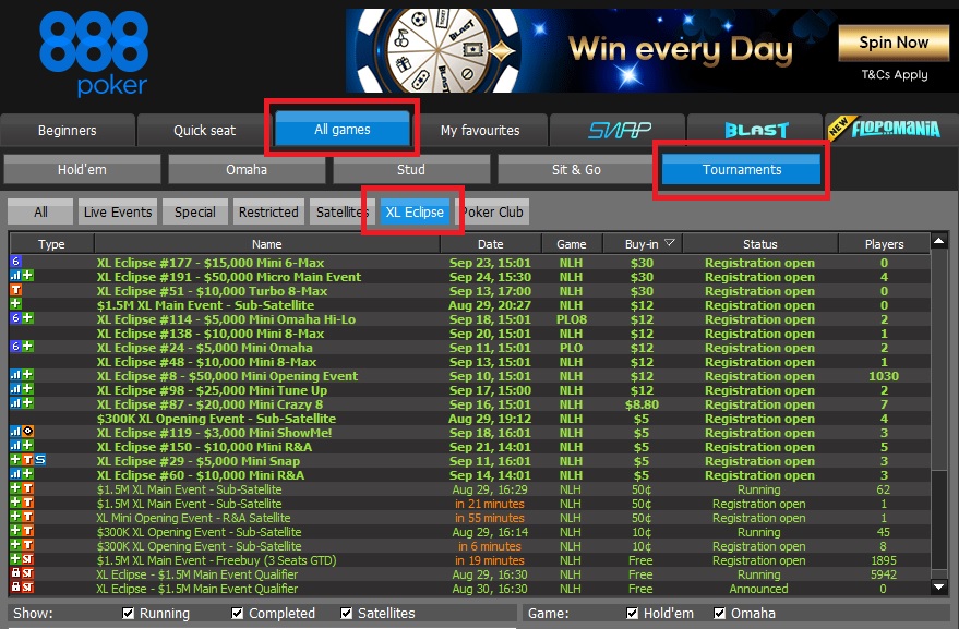 xl eclipse lobby 888poker