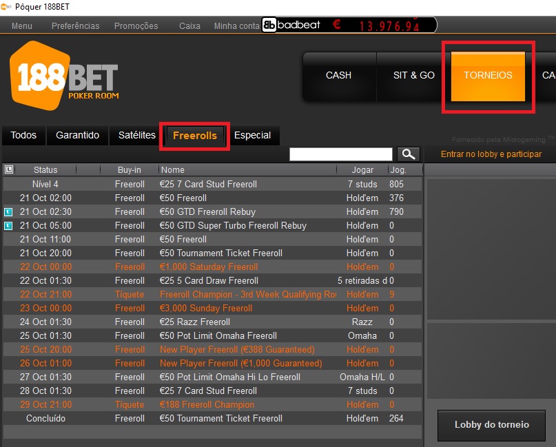 lobby 188bet freerolls