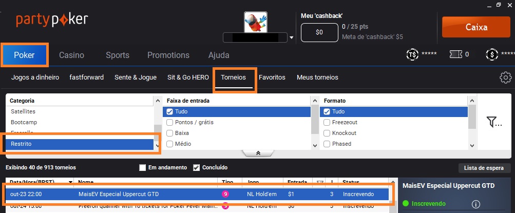 lobby partypoker 23 out