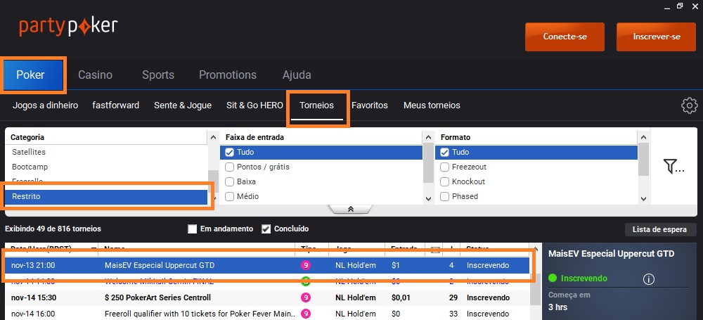 lobby partypoker 13 nov