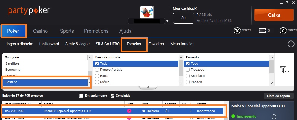 lobby satelite partypoker 20 nov