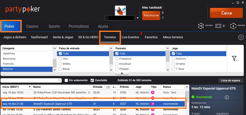 lobby partypoker 18 dez