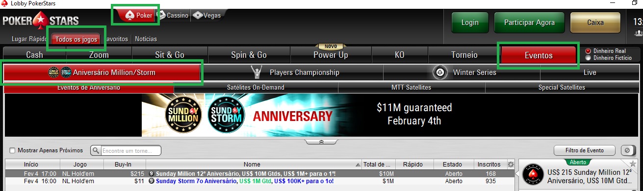 lobby pokerstars sunday million de aniversário