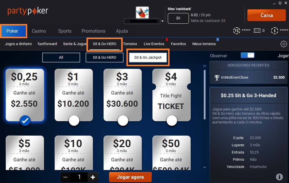 lobby sitn n go jackpot