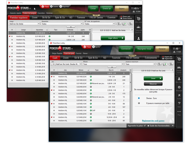 pokerstars frança espanha lobby