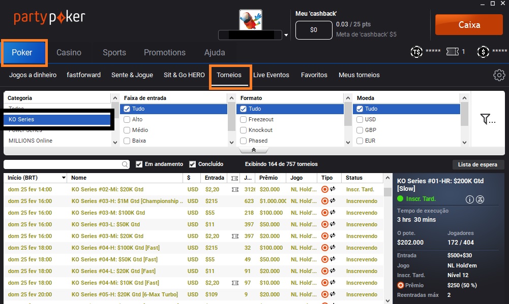 lobby ko series partypoker