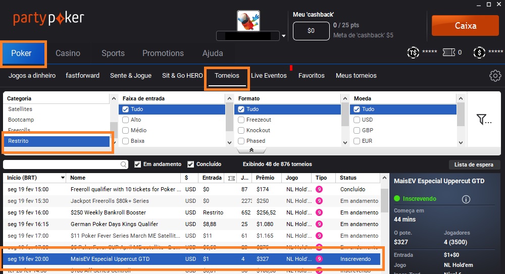 lobby partypoker 19 fev