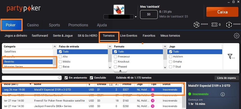 lobby partypoker 26 mar