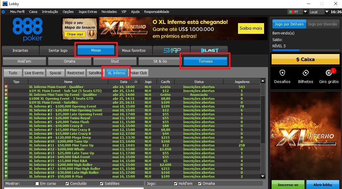 lobby 888poker xl inferno