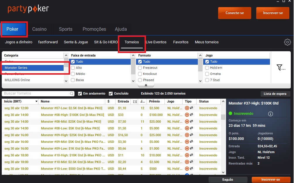 lobby monster series partypoker