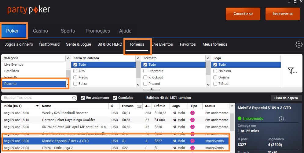 lobby partypoker satelite 9 abril